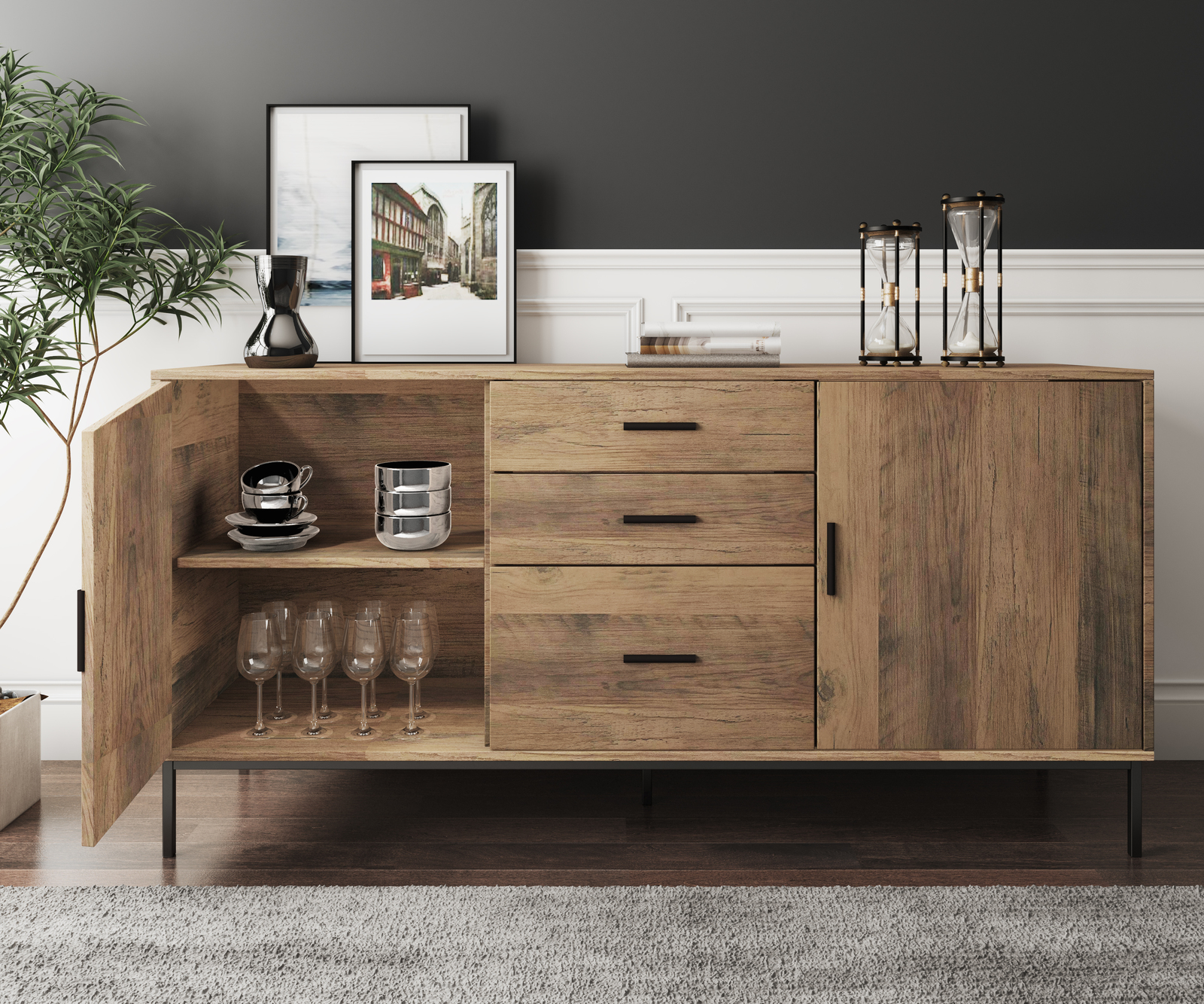 Bronx Buffet Sideboard Living Room Storage Drawers 2 Door 3 Drawer