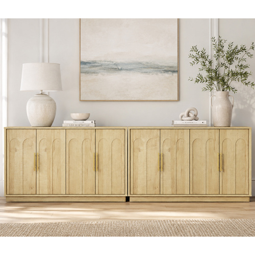 Modern Oak 150cm Buffet Sideboard Cabinet Set of 2 with Arched Detail & Gold Handles