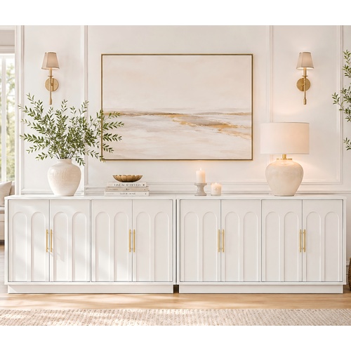 Opera Modern 150cm White Sideboard Buffet Cabinet Set of 2 with Arched Detail & Gold Handles