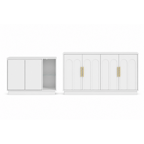 2 Piece White Buffet Sideboard Cabinet Set – Modern Storage Furniture Solution