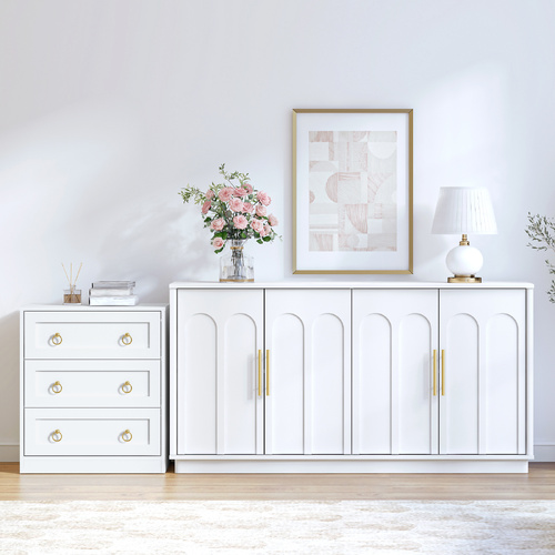 Modern White Sideboard Buffet Cabinet White Bedside Table 