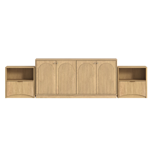 Natural Oak 4 Door Buffet Sideboard Cabinet with 2 Matching Nightstands | Modern Coastal Scandinavian Furniture