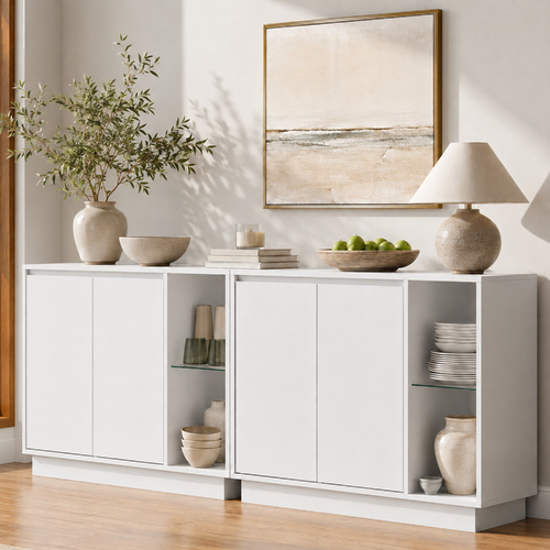 CLAYTON White Buffet Sideboard Set of 2 Storage Cabinet Cupboard Kitchen Hallway Table