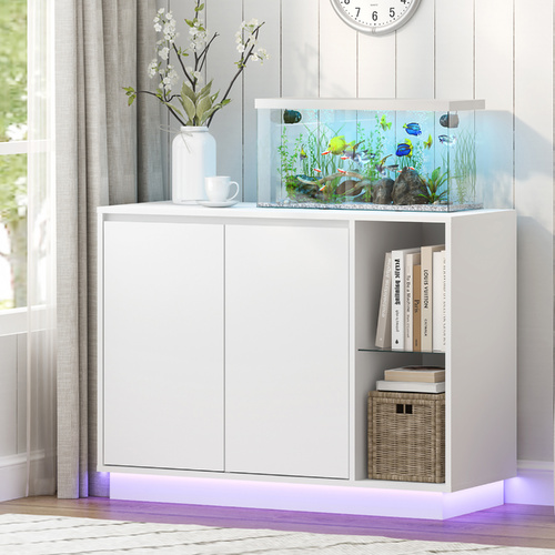 CLAYTON White Buffet Sideboard Storage Cabinet with RGB Led Night Light