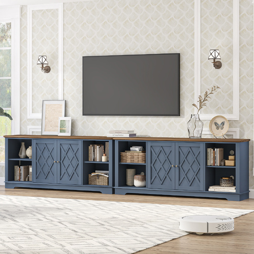 Blue TV Entertainment Unit Set of 2 TV Unit Open Shelves Blending Style and Functionality