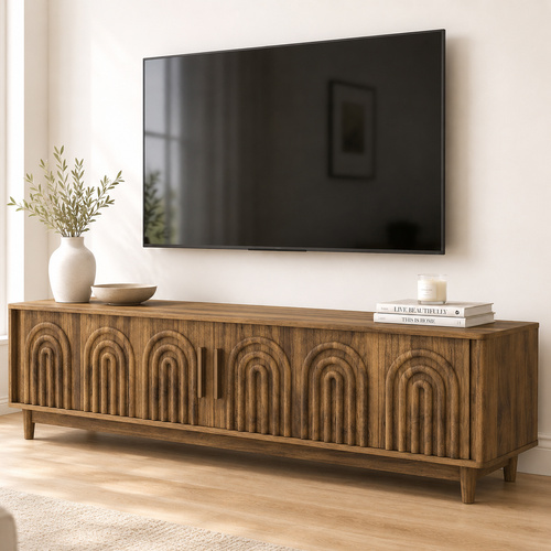 Arch Ribbed TV Unit with Sliding Doors | 160CM Entertainment Cabinet