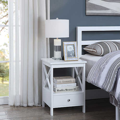 Cosmoliving Bedside Table With Drawer Nightstand Bedroom Furniture Bedroom Drawer White