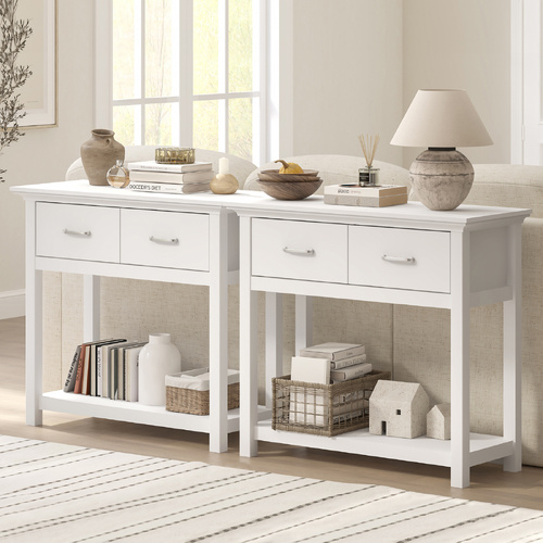 Ashford Console Table White Set of 2 Dressers 2-Drawer Entryway Hallway Side Table