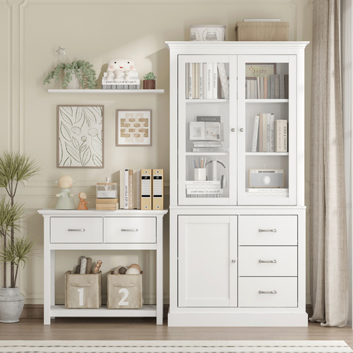 Ashford Console Table White +Display Storage Cabinet