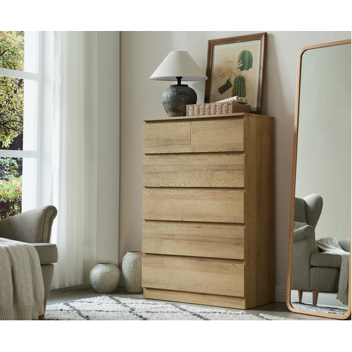 NOOSA 6 Tall Chest of Drawers Tallboy Bedroom Storage Drawers