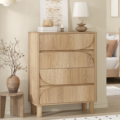 Arched 4 Chest of Drawers Dresser Tallboy | Bedroom Storage Dresser Cabinet