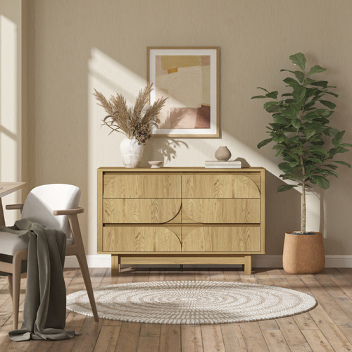 Arched Oak 6-Drawer Chest | Modern Bedroom Storage Dresser