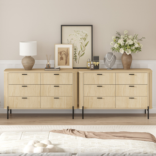 Flutia 12 Drawer Chest of Drawers Set of 2 Lowboy Dresser Storage Cabinet for Bedroom