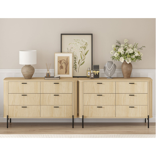 Fluted 12 Drawer Chest of Drawers Set of 2 Lowboy Dresser Storage Cabinet for Bedroom