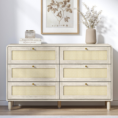 Natural Rattan Chest of Drawers – 6 Drawer Coastal Bedroom Dresser