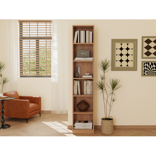 Boho Bookcase H200cm Narrow Storage Display Unit w/5 Adjustable Shelves