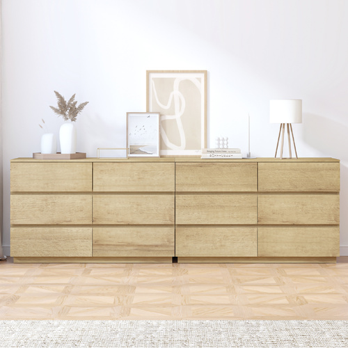 Light Oak 12 Chest of Drawers Dressers Lowboy Bedroom with 12 Drawers