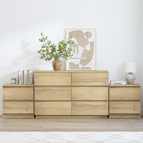 Belmont 6 Chest of Drawers Dresser Bedroom with 2 Bedside Table Bundle Sets Light Oak