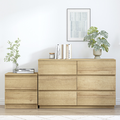 Belmont 6 Chest of Drawers Dresser with Bedside Table Lowboy Bedroom Wardrobe Set