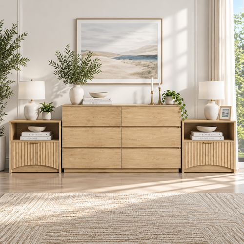 6 Drawer Chest of Drawers Lowboy Dresser Storage Cabinet Bedroom Oak