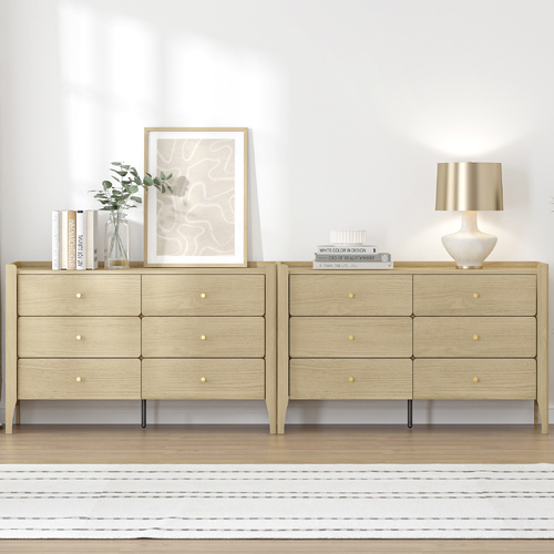 Scandinavian 12 Chest of Drawers Dresser Set of 2- Modern Lowboy Bedroom Cabinet,OAK