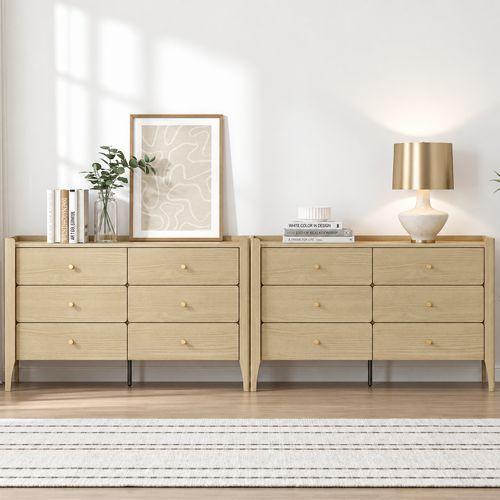 Scandinavian 12 Chest of Drawers Dresser Set of 2- Modern Lowboy Bedroom Cabinet,OAK