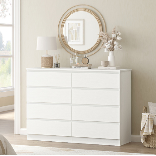 White 8 Chest of Drawers Lowboy Dresser Storage Cabinet Bedroom