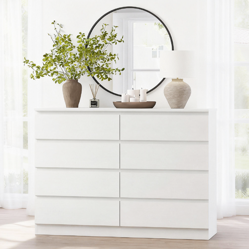 White 8 Chest of Drawers Lowboy Dresser Storage Cabinet Bedroom