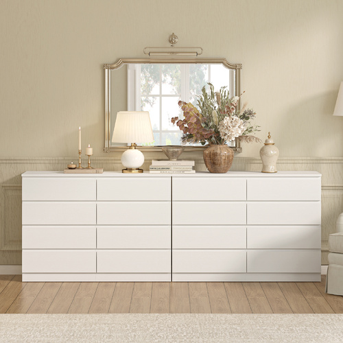 White 8 Chest of Drawers Set of 2 Lowboy Dresser Storage Cabinet Bedroom