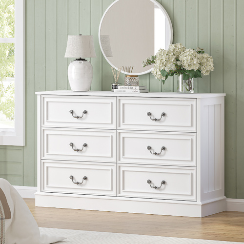 HAMPTON 6 Drawer Chest of Drawers Lowboy Dresser Storage Cabinet Bedroom White
