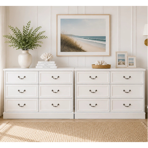 HAMPTON Vintage 12 Chest of Drawers Set of 2: White Lowboy Dressers for Bedroom