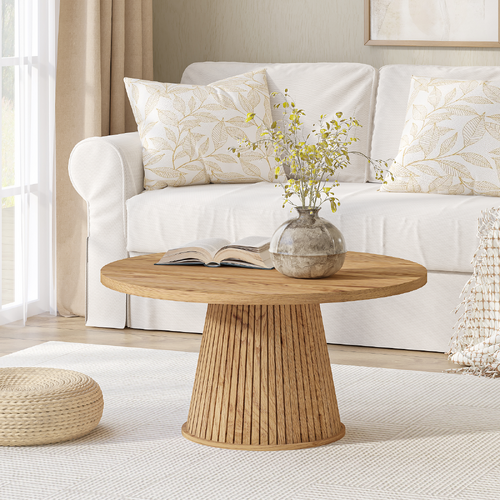 LAMAR Round Coffee Table Fluted Round Tea Table End Table - Minimalist Center Table for Living Room