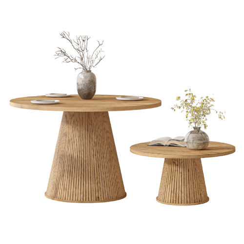 Byron Fluted Round Coffee Table & 4-Seater Dining Table Combo Set