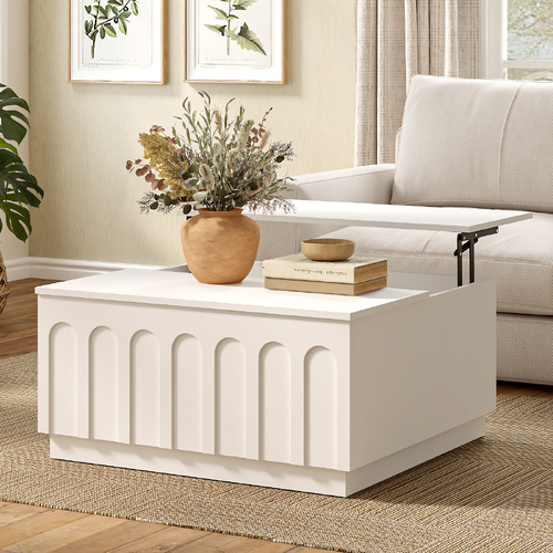 Opera White Lift Top Coffee Table Large Hidden Storage for Living Room