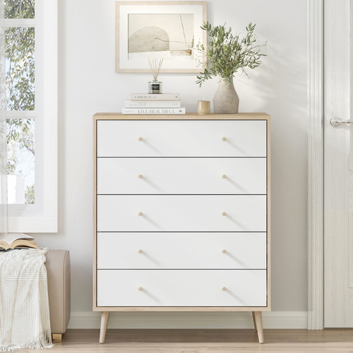 Adriana Chest of 5 Drawers Scandinavian-style Tallboy Dresser