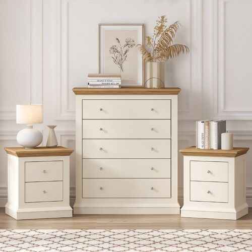 HANNAH 5 Drawer Chest of Drawers Dresser with 2 Bedside Tables Storage Cabinet for Bedroom Living