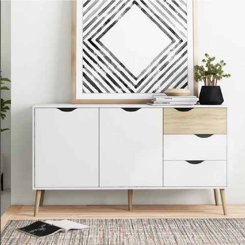 Cosmoliving Buffet Sideboard Cabinet White Living Room Furniture Storage Drawers Hallway Table Kitchen Cupboard Drawer 1