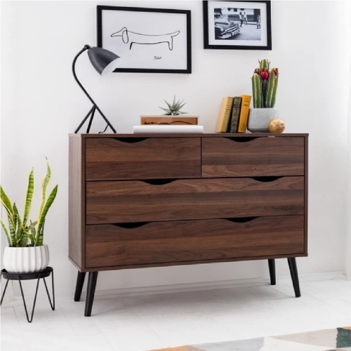 Cosmoliving Chest Of 4 Drawers Mid century Dresser Buffet Sideboard Cabinet W98 x H82cm 