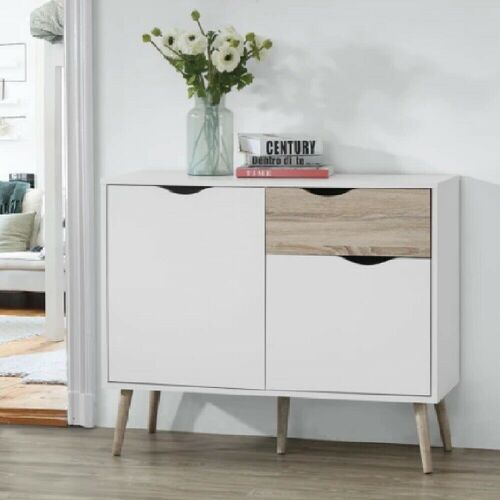 Cosmoliving Buffet Sideboard Cabinet Storage Drawers Tall Living Room Furniture Chest of Drawers 100cm Contemporary  2 Door 1 Drawer 