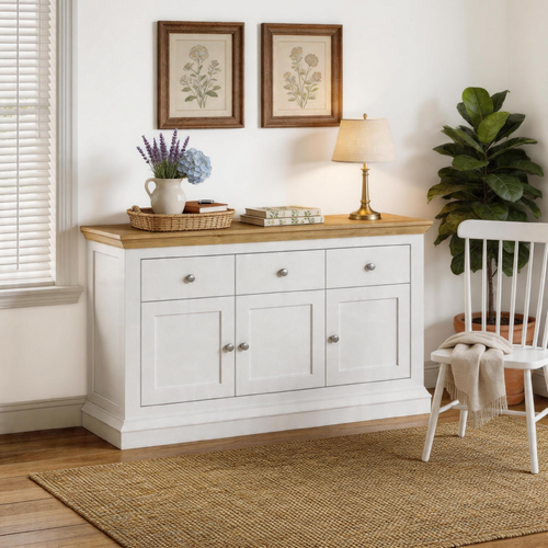 Hamptons Buffet Cabinet Sideboard | 3-Drawer & 3-Door Coastal Console Cupboard