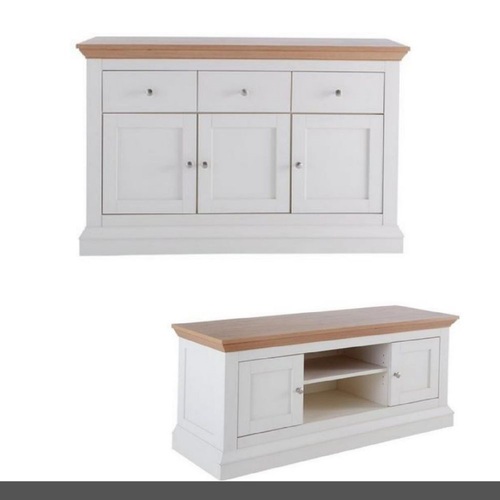 Hannah Sideboard Buffet Cabinet White 3 Door 3 Storage Drawers Large Sideboard + Hannah TV Entertainment Units White (120cm) Living Room TV Cabinet 