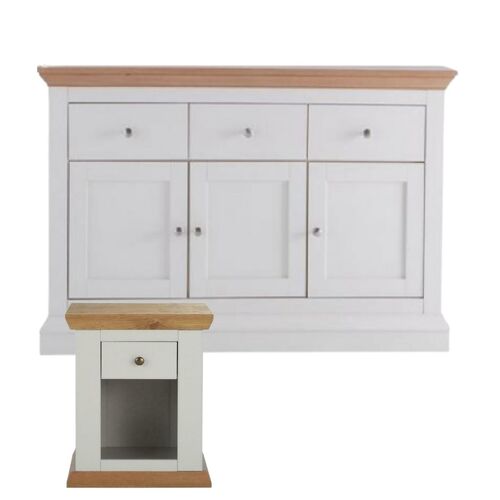 Hannah Buffet Sideboard Cabinet White + Free 1 Bedside Table  Living Room Storage Drawers Cabinet 3 Doors 3 Drawers Compact Buffet Table