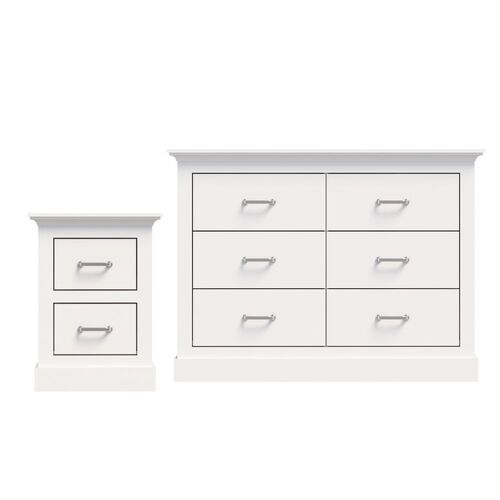 Ashford Chest of 6 Drawers White + Bedside Table