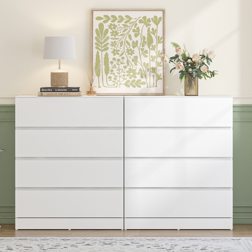 Modern 8 Drawer Chest of Drawers Dressers Set of 2 Storage Cabinet Bedroom White