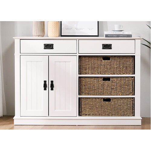 Kimberly White Sideboard with Baskets 2 Drawers 2 Doors