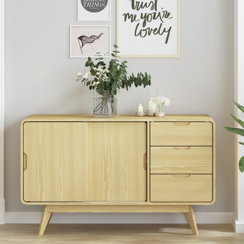 Oslo Sliding Door Buffet Sideboard Pantry Cabinet 3 Drawer Storage Cupboard