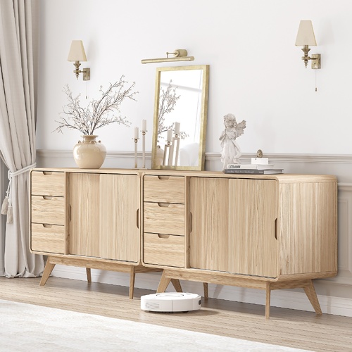 Oslo Buffet Sideboard Set of 2 Sliding Door Pantry Cabinet 3 Drawer Storage Cupboard