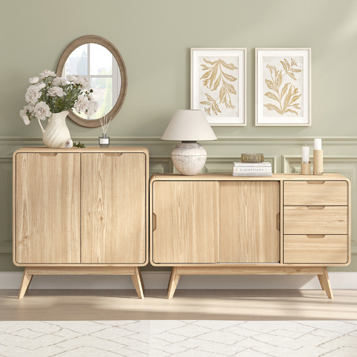 Sideboard Buffet Sliding Door Cabinet and Compact Sideboard with Wine Racks Living Room Bundle