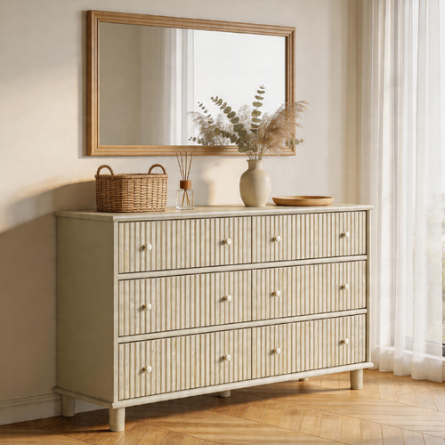 LATIMET Coastal Modern 6-Drawer Chest - Light Ash with Vertical Slats