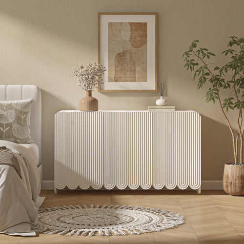 SCALLOP White Sideboard - Fluted Buffet Cabinet Modern Japandi Storage Cabinet
